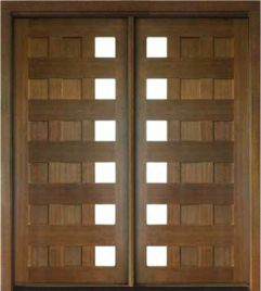 Mahogany Milan 12 Panel 6 Lite Impact Double Door