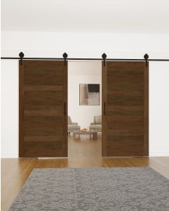 Mahogany Horizontal plank Contemporary Modern Shaker Double Barn Door|MR5-P101-BARN