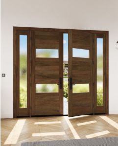 Mahogany 2 Lite  Modular Modern Shaker Double Door, Sidelite|MR5G10-202-SW-SH