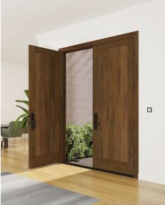 Mahogany Vertical Plank Modular Modern Shaker Solid Double Door|MRV101-SW-SH12