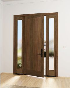 Mahogany Vertical Plank Modular Modern Shaker Solid Single Door, Sidelites|MRV101-SW-SH12