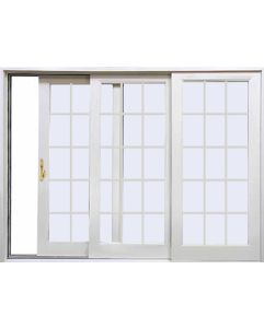 Low-e Full Lite, 15 Lite SDL Fiberglass Bypass Gliding Triple Door