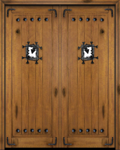 Mahogany 1 Panel V-Grooved Rustic Solid Double Door|P101-V-OG-RST