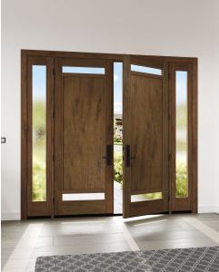 Mahogany Windermere 2 Lite  Contemporary Modern Shaker Double Door, Sidelites|P112-W-SH