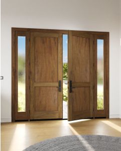 Mahogany Modern 2 Panel Shaker Solid Double Door, Sidelites|P201-SH-SH