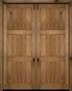 Mahogany V-Grooved Panel Rustic Solid Double Door|P301-V-OG-RST