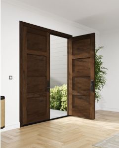 Mahogany Modern 4 Panel Shaker Solid Double Door|P401-SH-SH