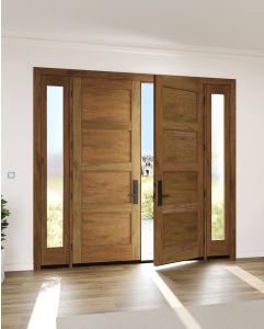 Mahogany Modern 4 Panel Shaker Solid Double Door, Sidelites|P401-SH-SH