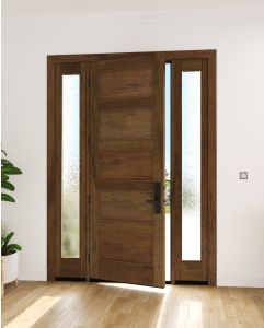 Mahogany Modern 5 Panel Shaker Solid Single Door, Sidelites|P501-SH-SH