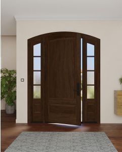 Mahogany Montana Arch Top Colonial 2 Panel Solid Single Door, Sidelites|P75101-ART-OG_G75401-ARTP-SL_1-2