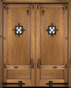 Mahogany 2 Panel V-Grooved Rustic Solid Double Door|P7501-OG-RST