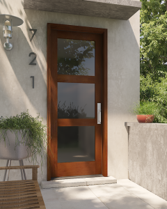 Mahogany Full Lite, 3 Lite  Modern Shaker Single Door|G301-SH-SH