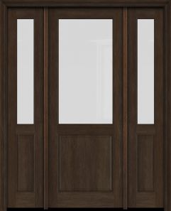 Mahogany 1/2 Lite 1 Panel Single Door, Full Lite Sidelites|G5001-OG