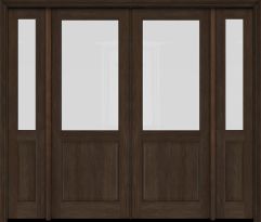 Mahogany 1/2 Lite 1 Panel Double Door, Full Lite Sidelites|G5001-OG