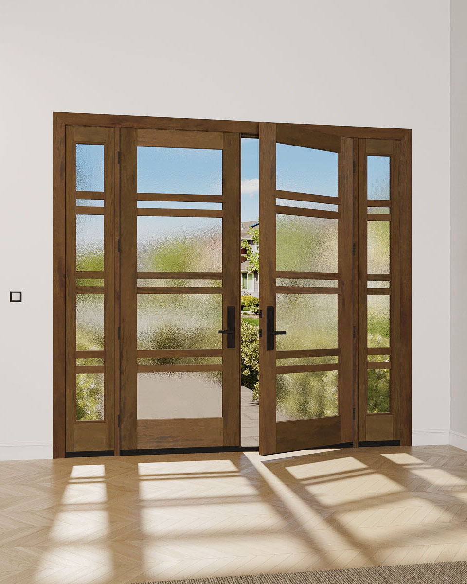 Mahogany 7 Lite SDL Contemporary Modern Shaker Double Door,  Sidelites|G143-W-SH
