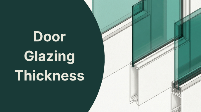 Graphic showing various glass glazing thicknesses in a door frame next to the text "Door Glazing Thickness."