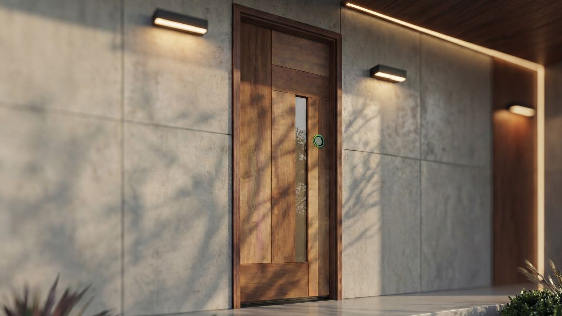 Modern intelligent wood door with embedded technology by Doma, built by US Door & More