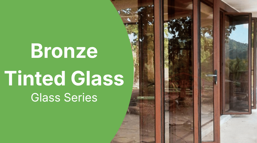 Real-life view through a bronze tinted glass door panel showing the warm, subtle color shift and daytime privacy level compared to an outdoor parking lot scene.